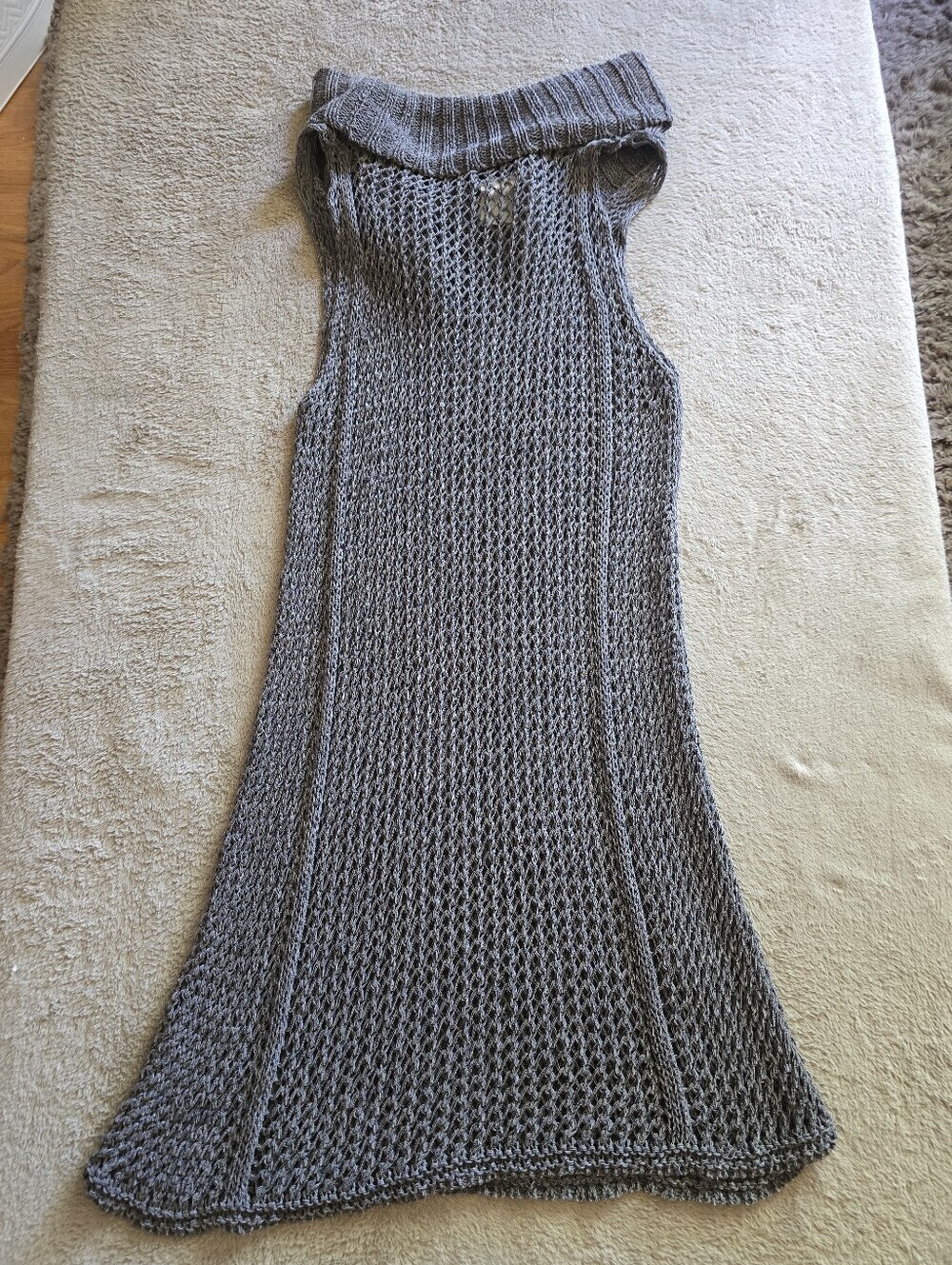 Sarah Pacini Open Knit Linen Cotton Blend Sleeveless Cowl Neck Dress One Size - Picture 7 of 11